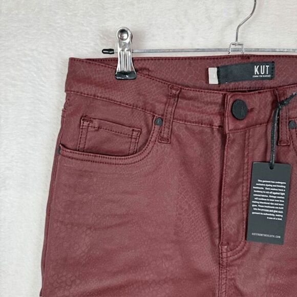 NWT KUT from the Kloth Connie High Rise Fab Ab Ankle Skiny Jeans Coated Wine 8 - Picture 3 of 16